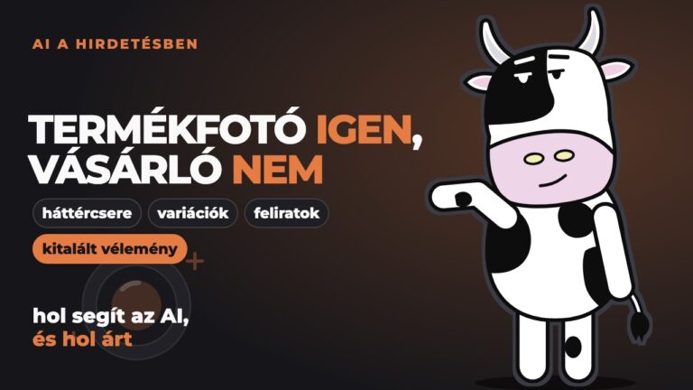 Pixel felfelé, a címre mutat egy objektív mellett: az AI termékfotóra jó, kitalált vásárlóra nem.
