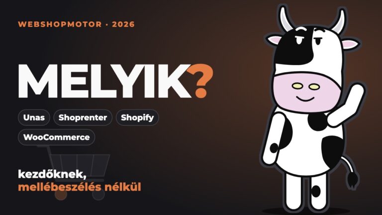 Pixel bemutatja a négy webshopmotort egy bevásárlókocsi mellett: Unas, Shoprenter, Shopify, WooCommerce.