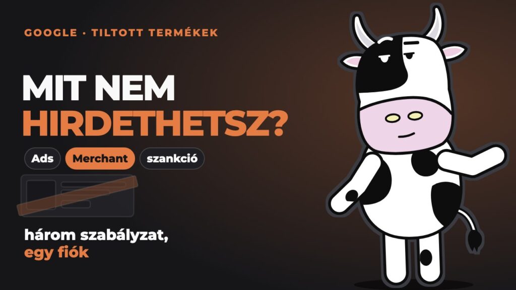 Pixel egy átlósan áthúzott terméklap-kártya mellett: mit tilt a Google Ads és a Merchant Center.